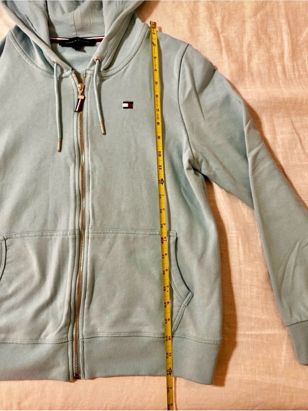 Tommy Hilfiger Pastel Blue Full Zip Up Hoodie Sweatshirt Size Medium - Picture 11 of 14